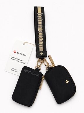 Lululemon Dual Pouch Wristlet Black Gold Hardware NWT Viral